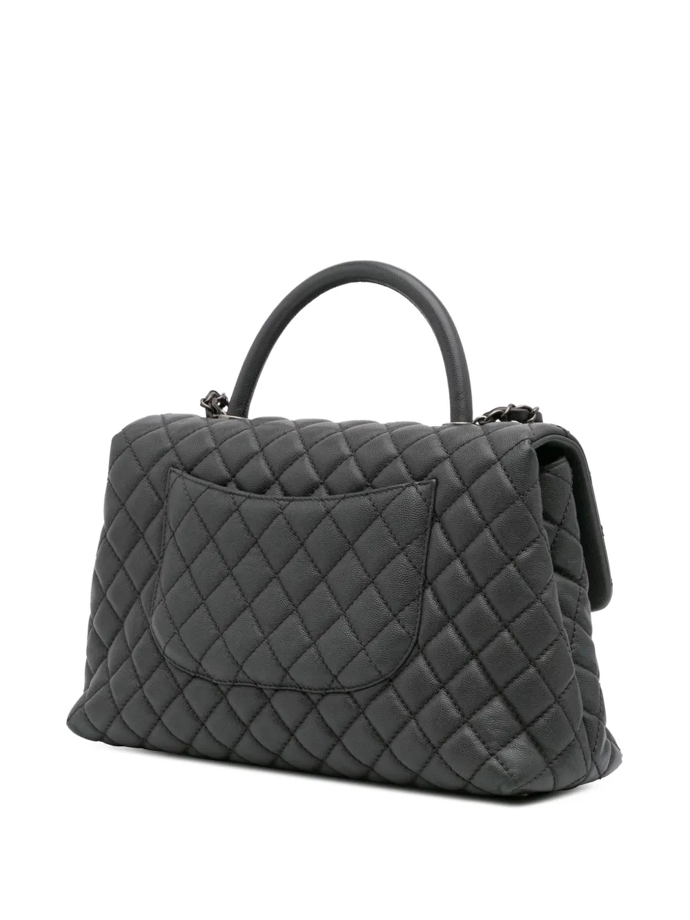 Pre-owned Chanel 2015-2016 Large Quilted Caviar Coco Top Handle Bag Satchel In Gray