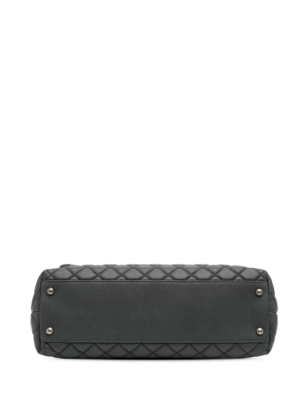 Pre-owned Chanel 2015-2016 Large Quilted Caviar Coco Top Handle Bag Satchel In Gray