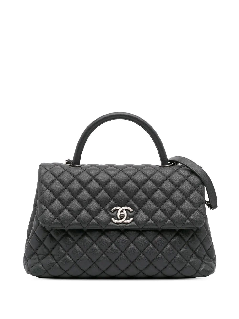 CHANEL Pre-Owned 2015-2016 ラージ マトラッセ キャビア ココ トップハンドル サッチェルバッグ - グレー CHANEL Pre-Owned 2015-2016 ラージ マトラッセ キャビア ココ トップハンドル サッチェルバッグ - グレー
