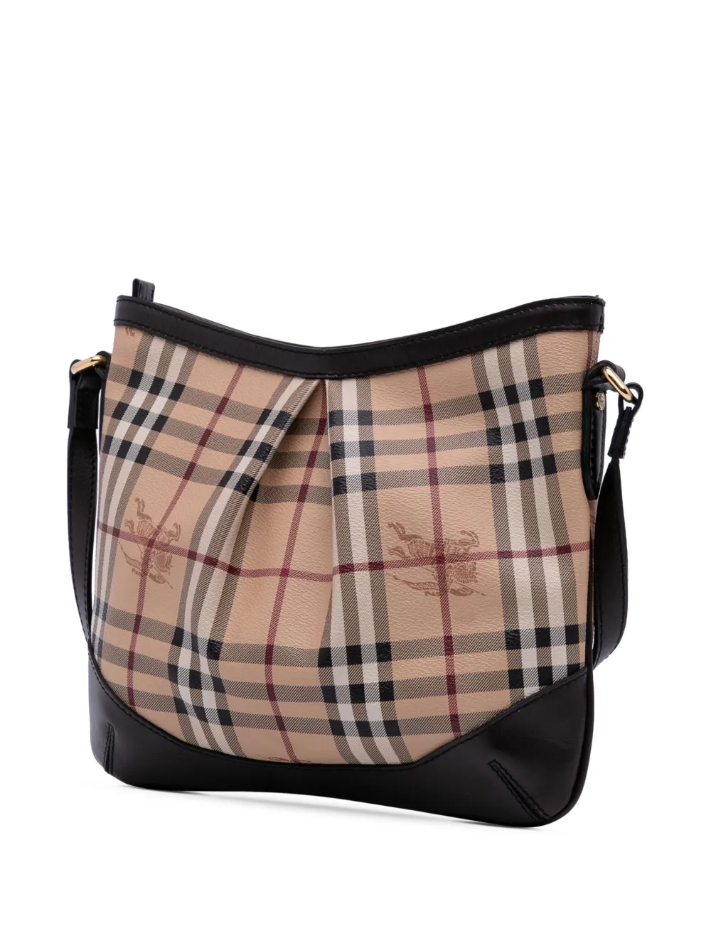 Pre-owned Burberry 2000-2017 Medium Haymarket Check Coated Canvas Hartham Crossbody Bag In Brown