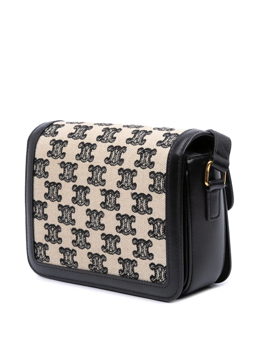 Pre-owned Celine 2021 Teen Embroidered Canvas And Calfskin Triomphe Crossbody Bag In Brown