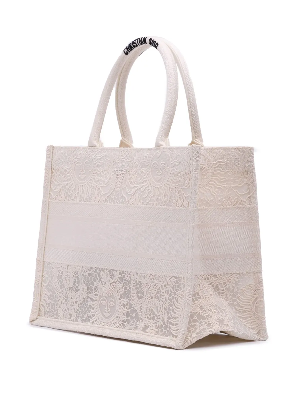 Pre-owned Dior 2023 Medium Canvas D Lace Sun Embroidery Book Tote Bag In White
