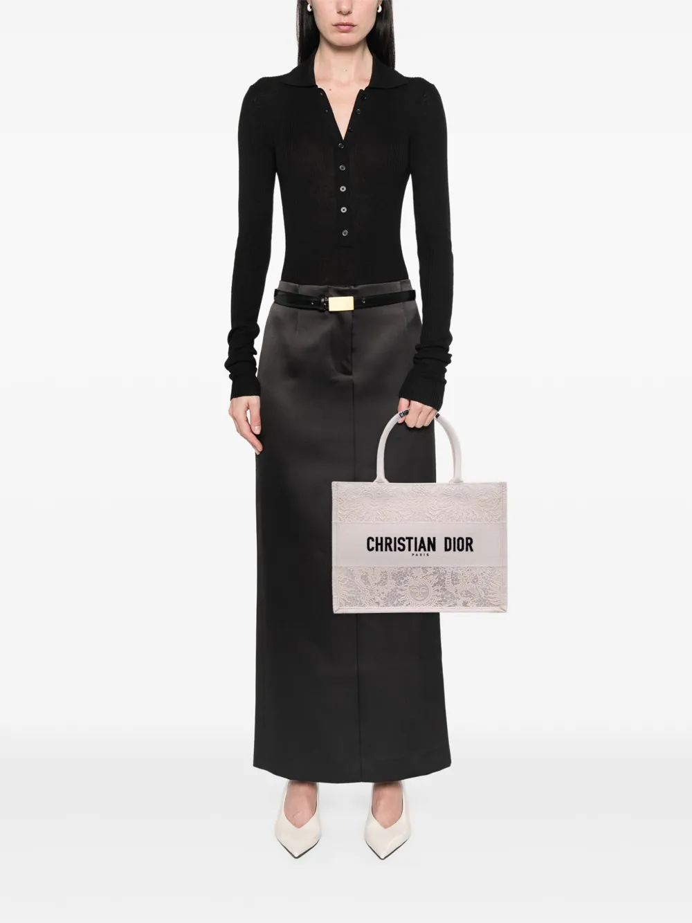Pre-owned Dior 2023 Medium Canvas D Lace Sun Embroidery Book Tote Bag In White