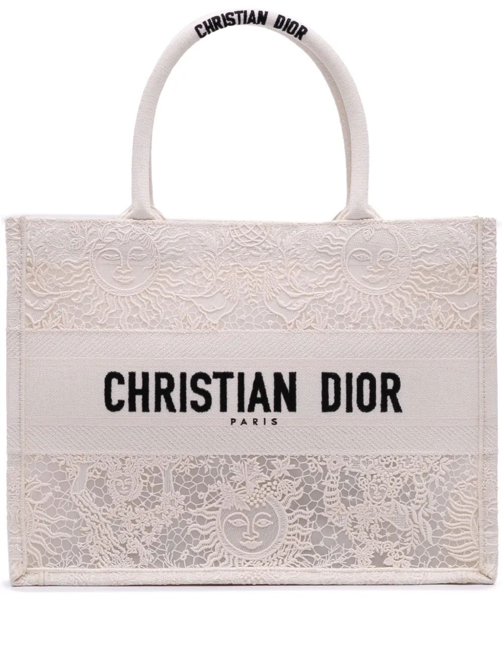Pre-owned Dior 2023 Medium Canvas D Lace Sun Embroidery Book Tote Bag In White