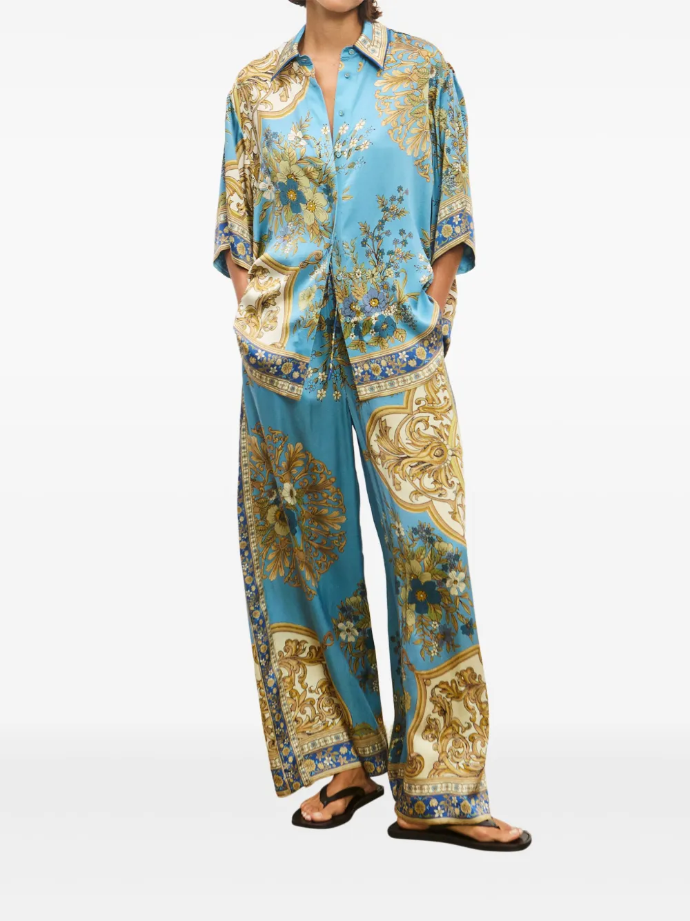 ALEMAIS floral-pattern silk shirt - Blauw