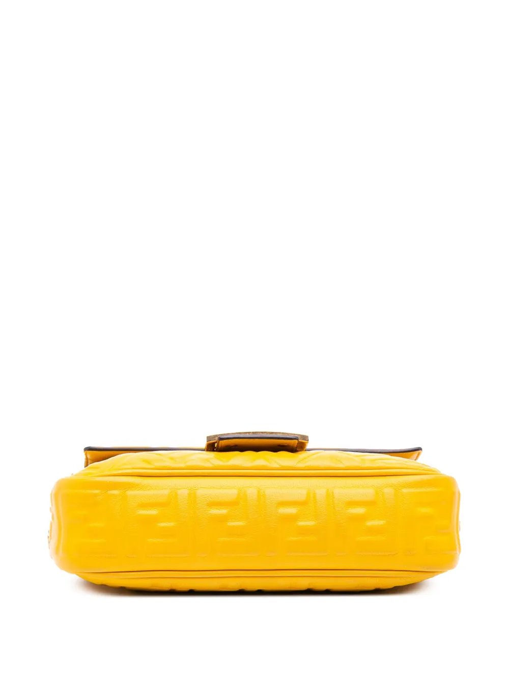 Pre-owned Fendi 2010-2025 Zucca Embossed Chain Midi Baguette Shoulder Bag In Yellow