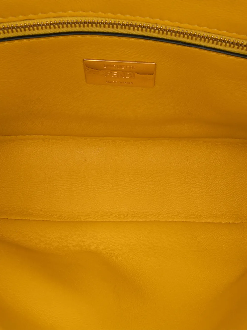 Pre-owned Fendi 2010-2025 Zucca Embossed Chain Midi Baguette Shoulder Bag In Yellow