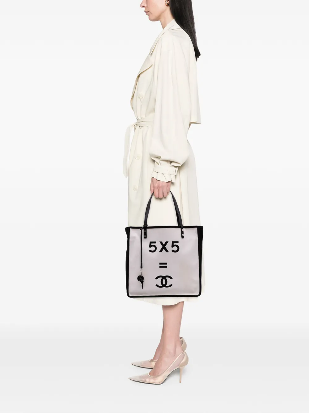 Pre-owned Chanel 2014-2015 Small Canvas Lets Demonstrate Tote Bag In White