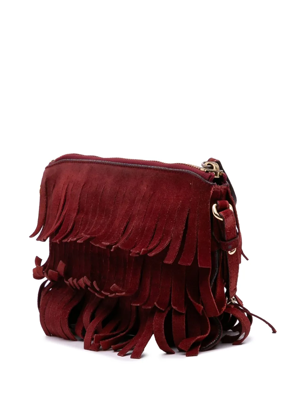Pre-owned Burberry 2000-2017 Suede Peyton Fringe Crossbody Bag In Red
