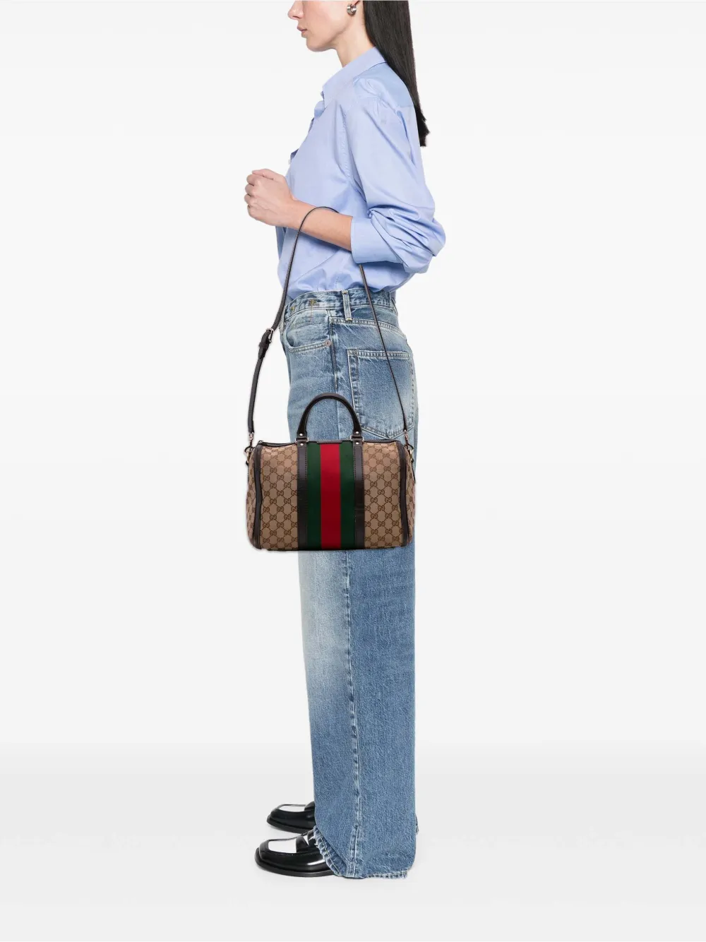 Pre-owned Gucci 2016-2025 Gg Canvas Web Joy Boston Bag Satchel In Brown