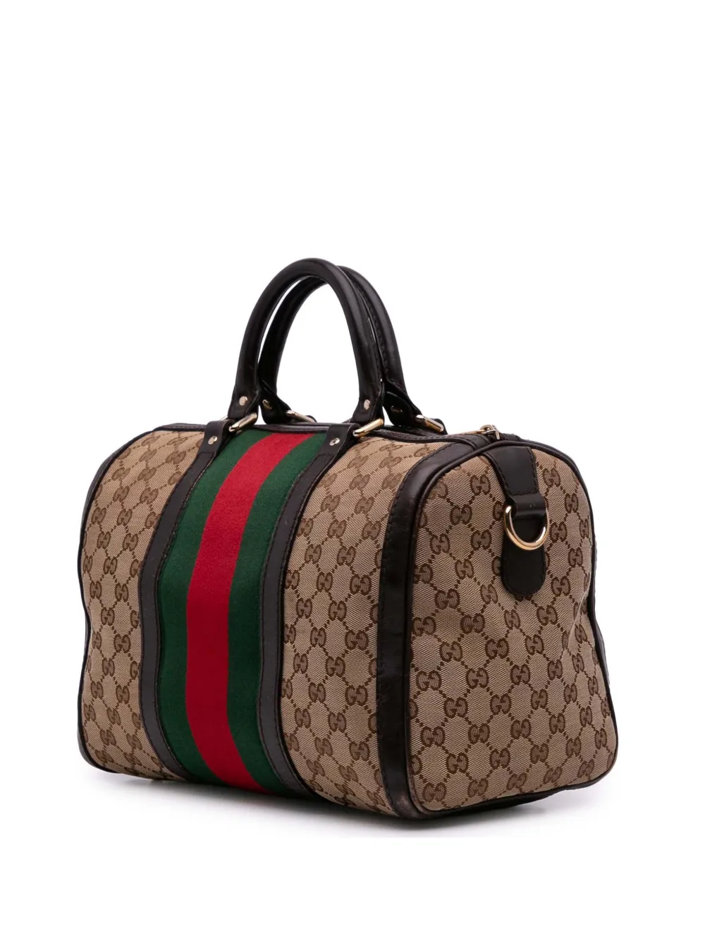 Pre-owned Gucci 2016-2025 Gg Canvas Web Joy Boston Bag Satchel In Brown