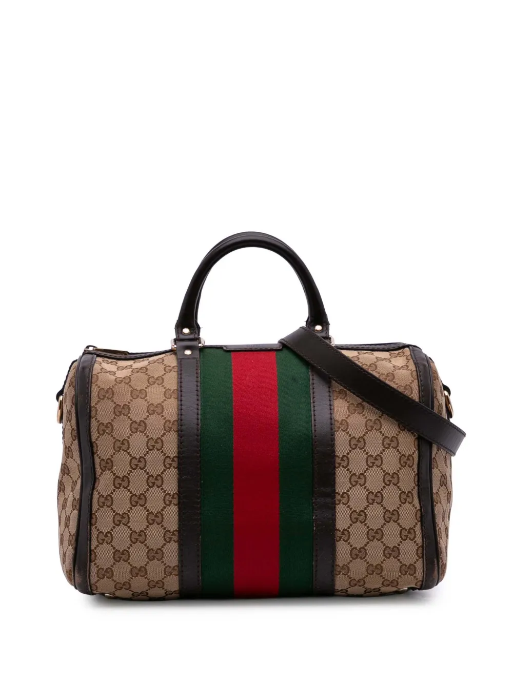 Pre-owned Gucci 2016-2025 Gg Canvas Web Joy Boston Bag Satchel In Brown
