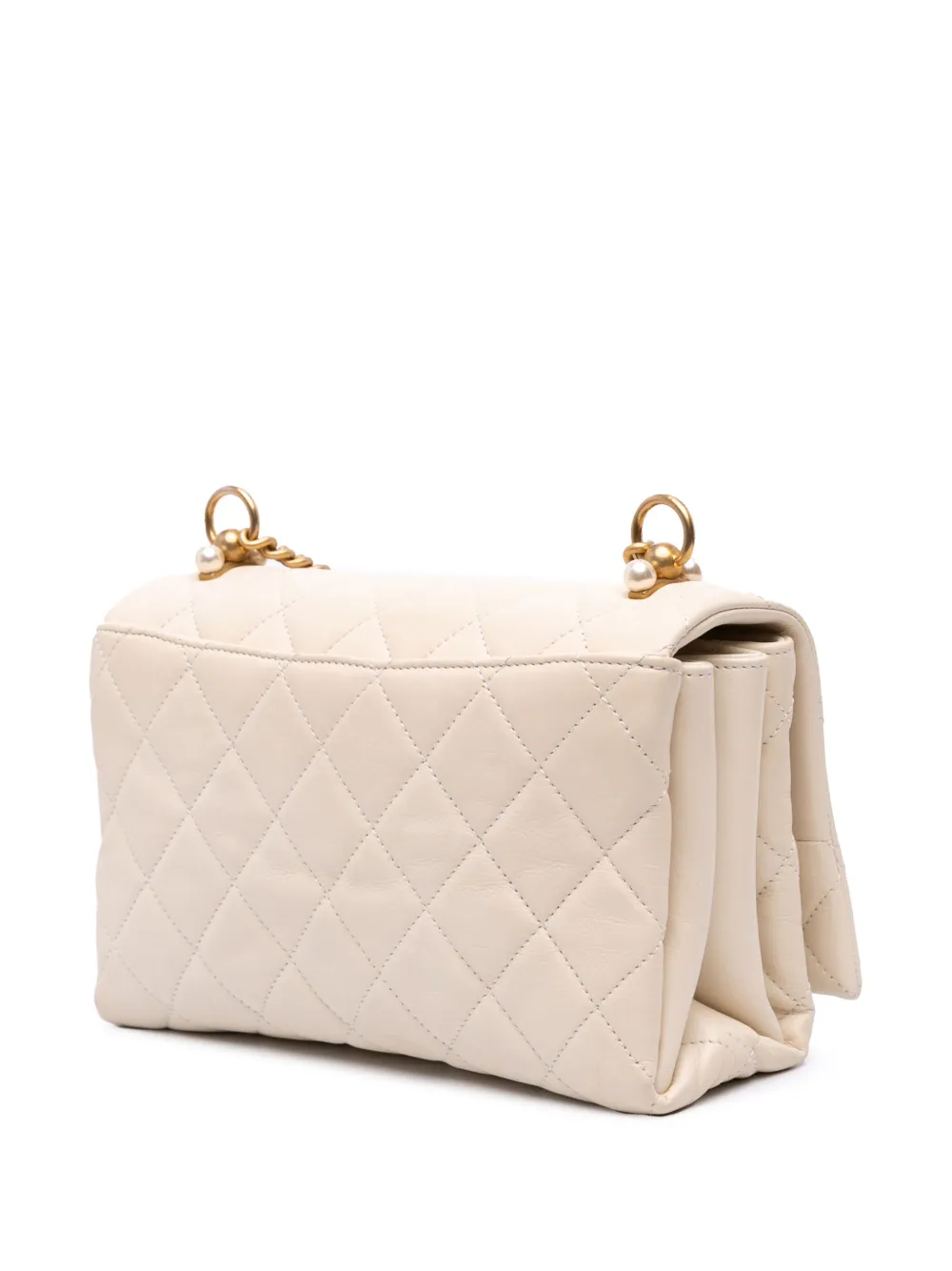 Pre-owned Chanel 2019 Quilted Calfskin Pearl Cc Accordion Flap Crossbody Bag In White