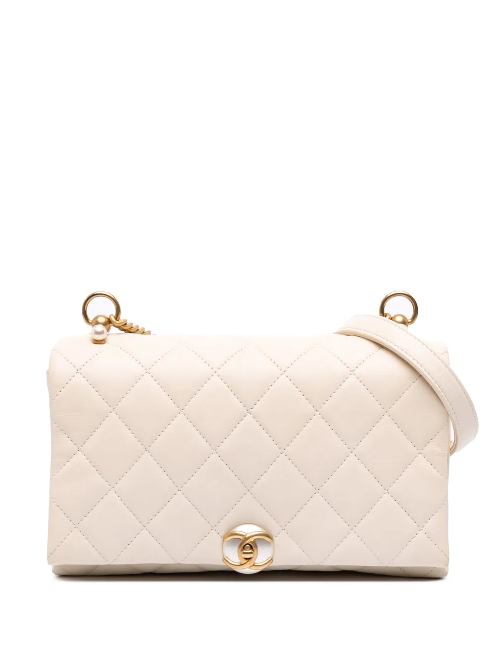 CHANEL Pre-Owned 2019 マトラッセ カーフスキン パール ココマーク アコーディオン フラップ ショルダーバッグ - CHANEL Pre-Owned 2019 マトラッセ カーフスキン パール ココマーク アコーディオン フラップ ショルダーバッグ -