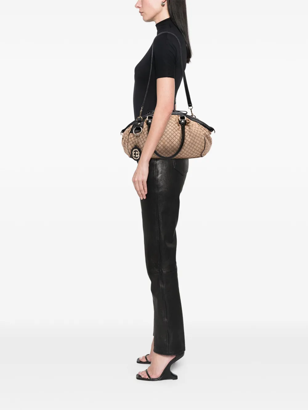 Pre-owned Gucci 2016-2025 Diamante Canvas Sukey Satchel In Brown