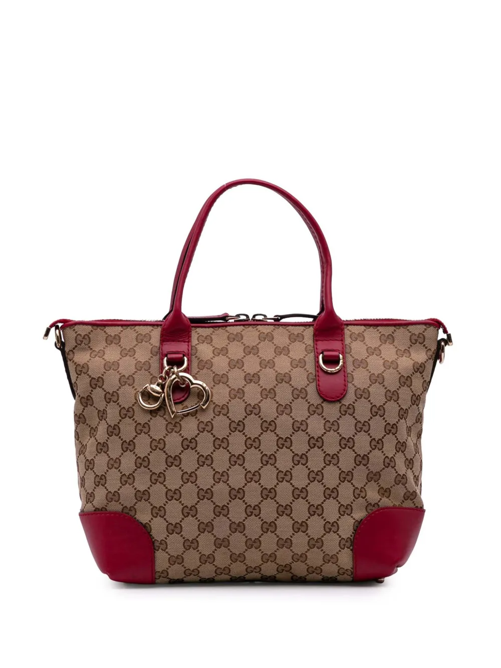 Pre-owned Gucci 2016-2025 Gg Canvas Heart Bit Satchel In Brown
