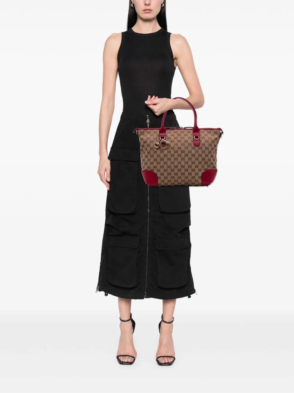 Pre-owned Gucci 2016-2025 Gg Canvas Heart Bit Satchel In Brown