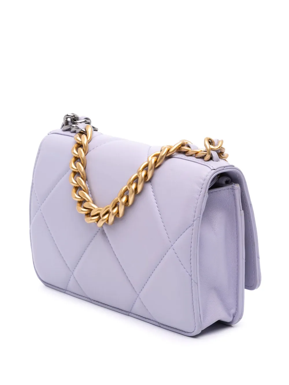 Pre-owned Chanel 2021-2025 Quilted Lambskin 19 Wallet On Chain Satchel In Purple