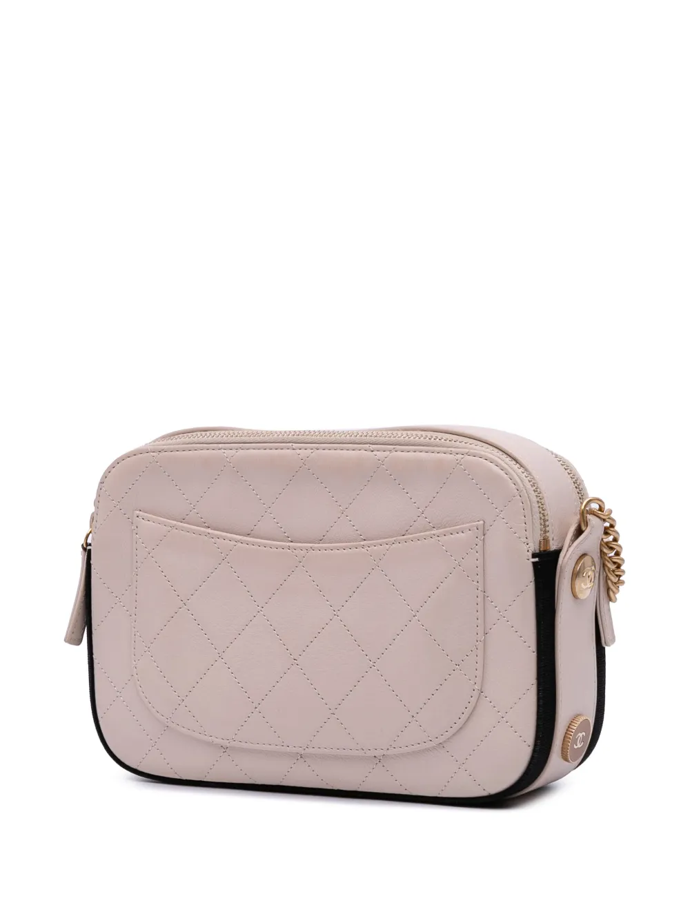 Pre-owned Chanel 2018-2019 Calfskin Grosgrain Stitched Button Up Camera Case Crossbody Bag In Brown