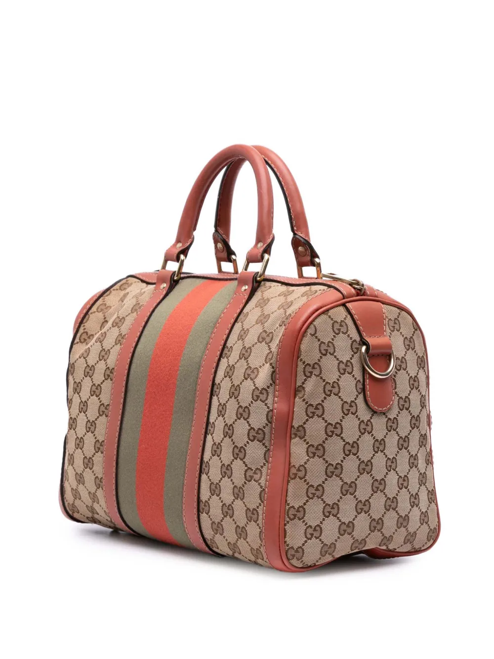 Pre-owned Gucci 2016-2025 Gg Canvas Web Joy Boston Bag Satchel In Pink