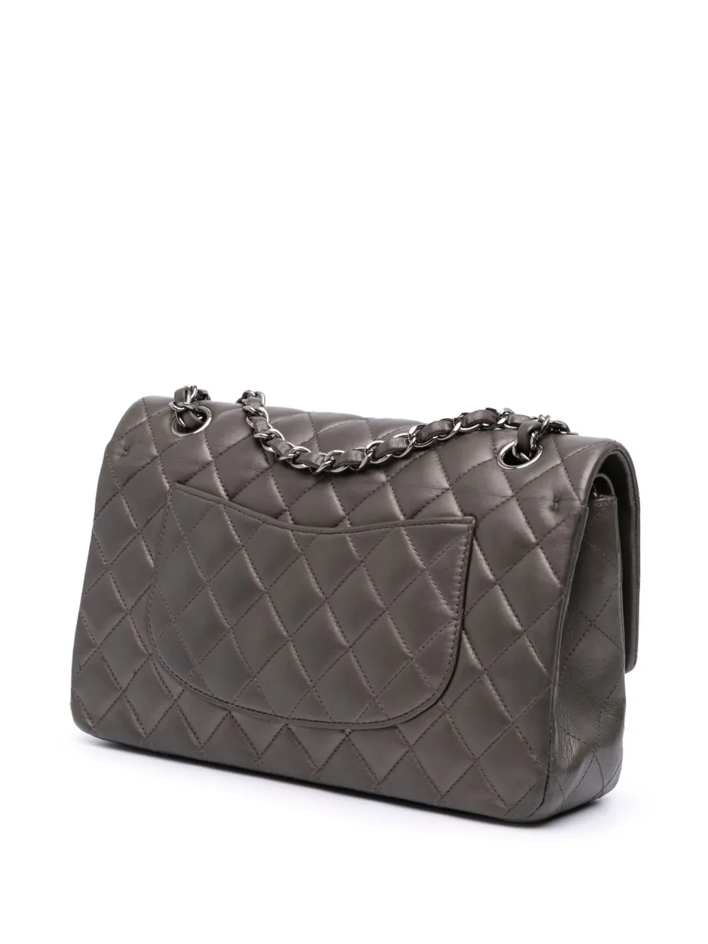 Pre-owned Chanel 2013-2014 Medium Classic Lambskin Double Flap Shoulder Bag In Gray