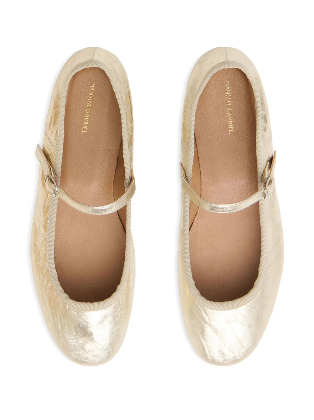 Mansur Gavriel Dance Crinkle-leather Buckle Flats In Neutral