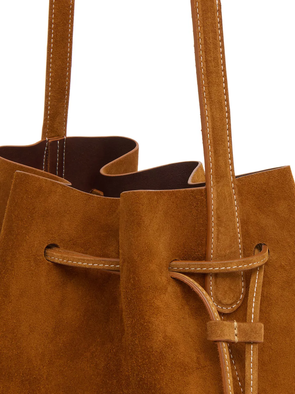 Mansur Gavriel Cabas Suede Drawstring Bucket Bag In Brown
