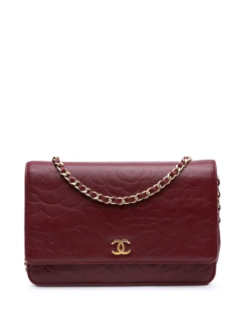 CHANEL Pre-Owned 2012 Embossed Lambskin Camellia Wallet On Chain crossbody bag