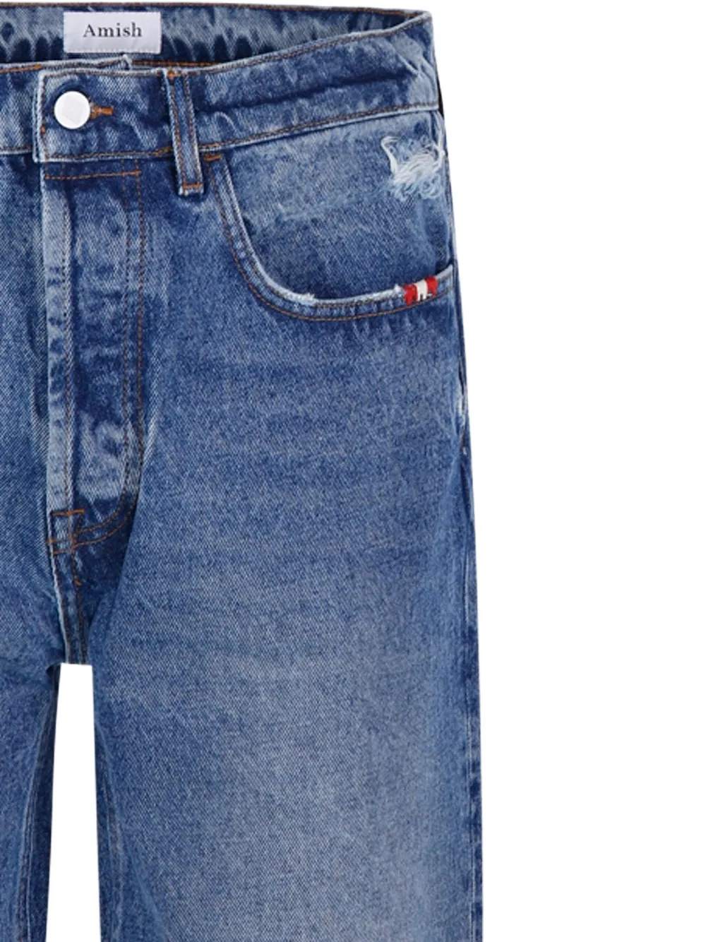 Amish Light Blue Straight-leg Jeans With Vintage Wash And Classic Fit In Blue