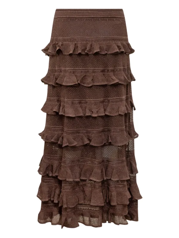 ZIMMERMANN Tiered Ruffle Skirt | Brown | FARFETCH