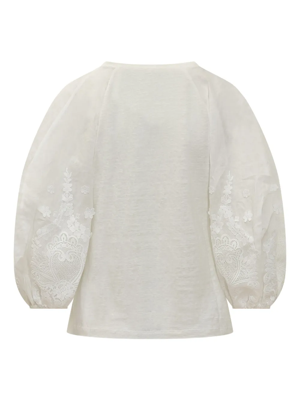 ZIMMERMANN lantern-sleeve lace-embellished tee Wit