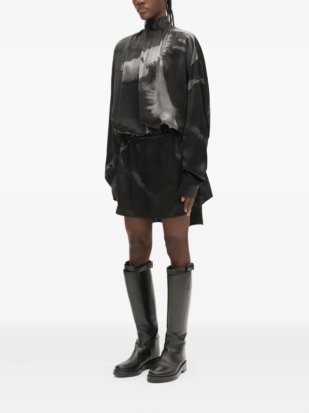 Ann Demeulemeester Doves silk dress - Zwart
