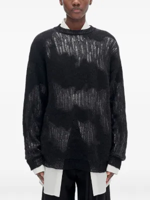 ANN DEMEULEMEESTER ニット Ann Demeulemeester black knit top with ribbed pinstripe