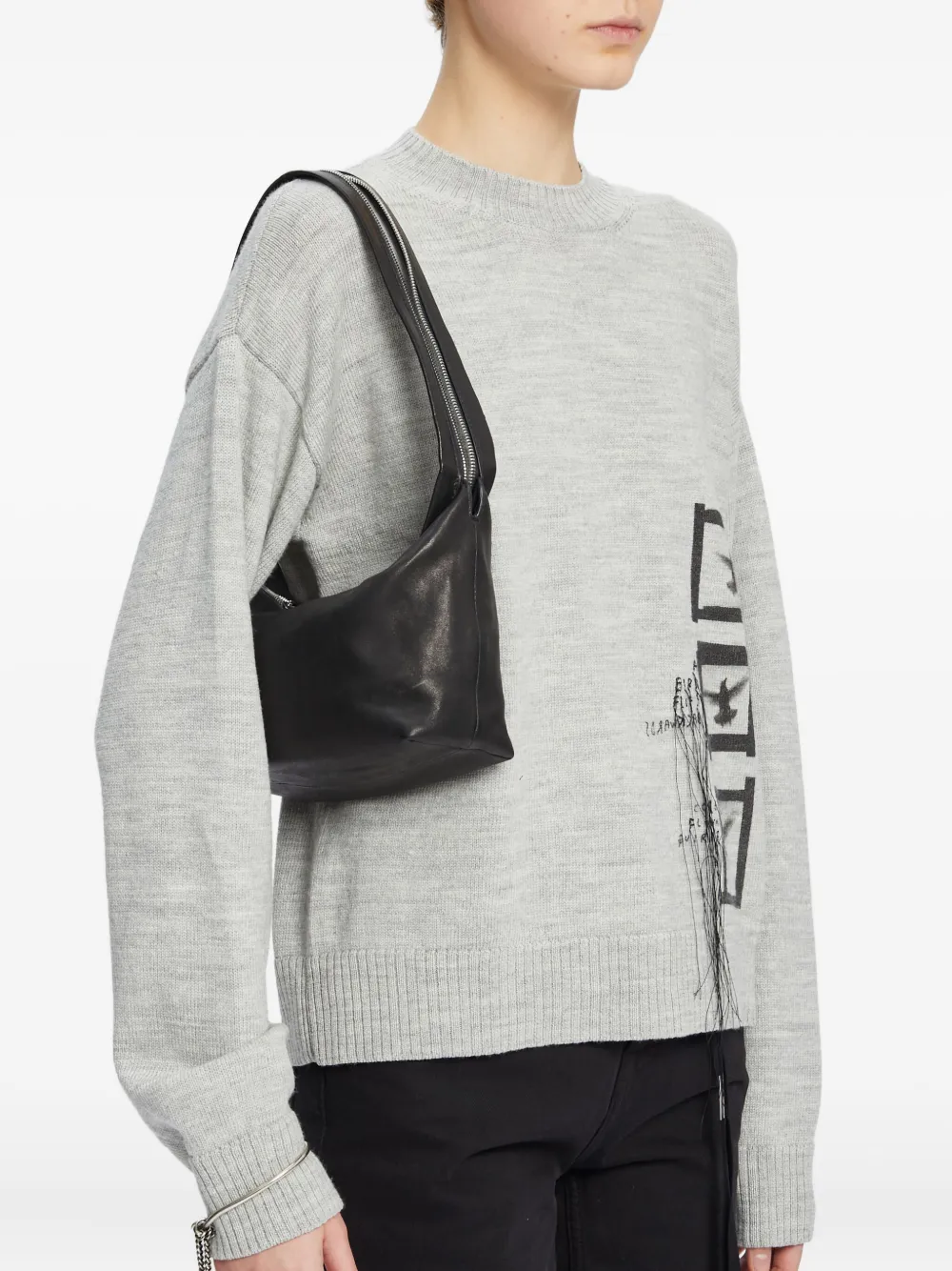 Ann Demeulemeester Lusi grained leather shoulder bag - Zwart