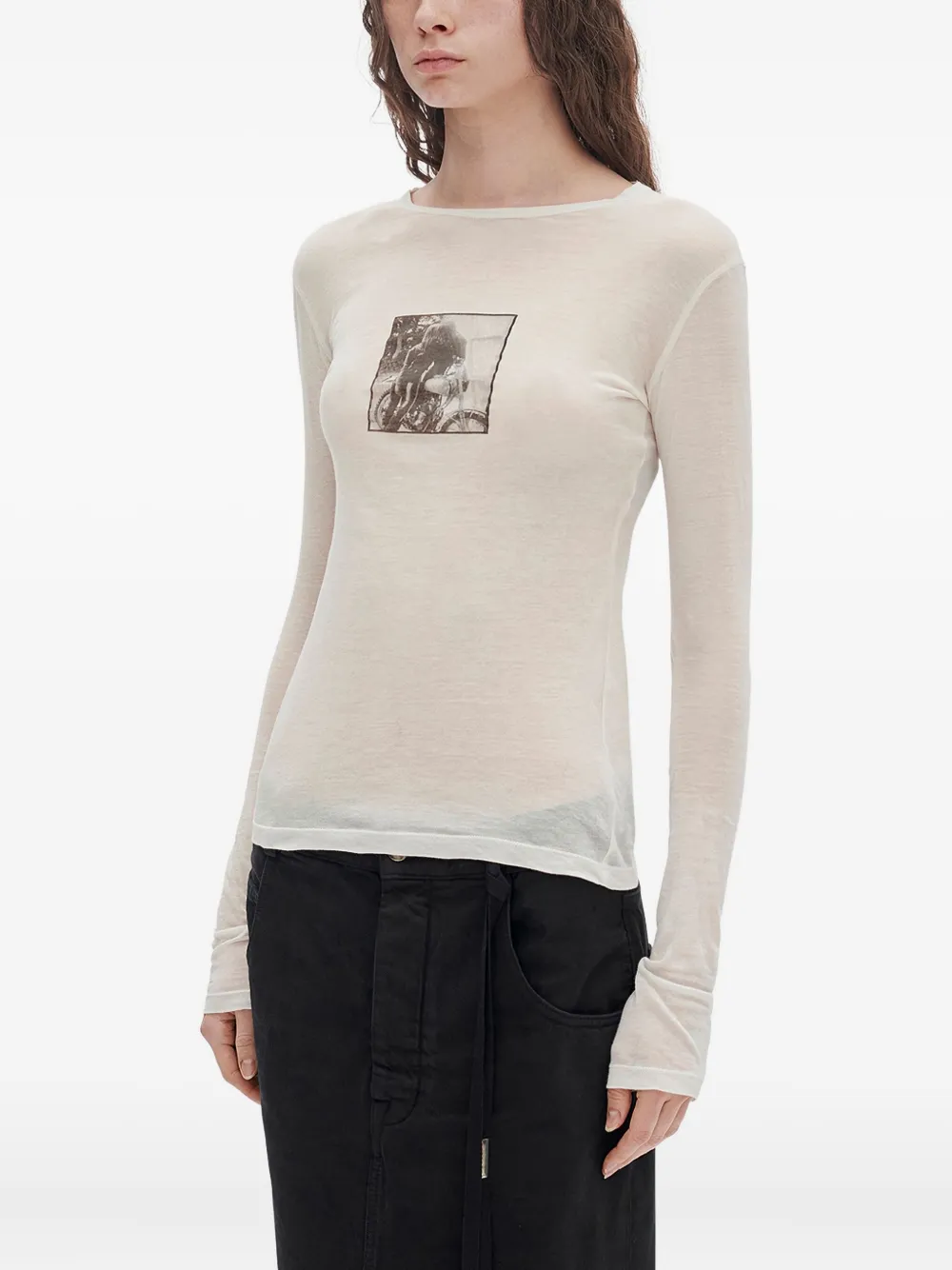  Ann Demeulemeester Fiene Printed Cotton T-shirt - Neutrals 