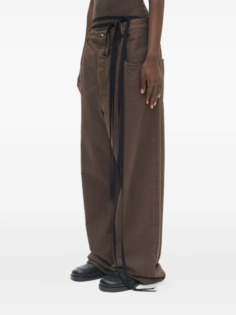 Ann Demeulemeester Belt Loop Denim Trousers In Brown