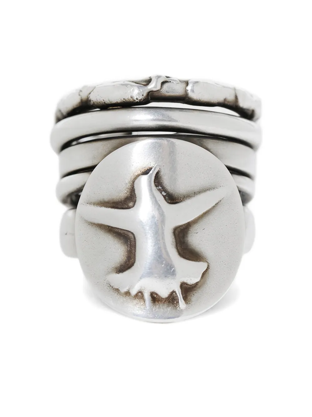 Ann Demeulemeester Mossa Flying Bird stacked ring - シルバートーン Ann Demeulemeester Mossa Flying Bird stacked ring - シルバートーン