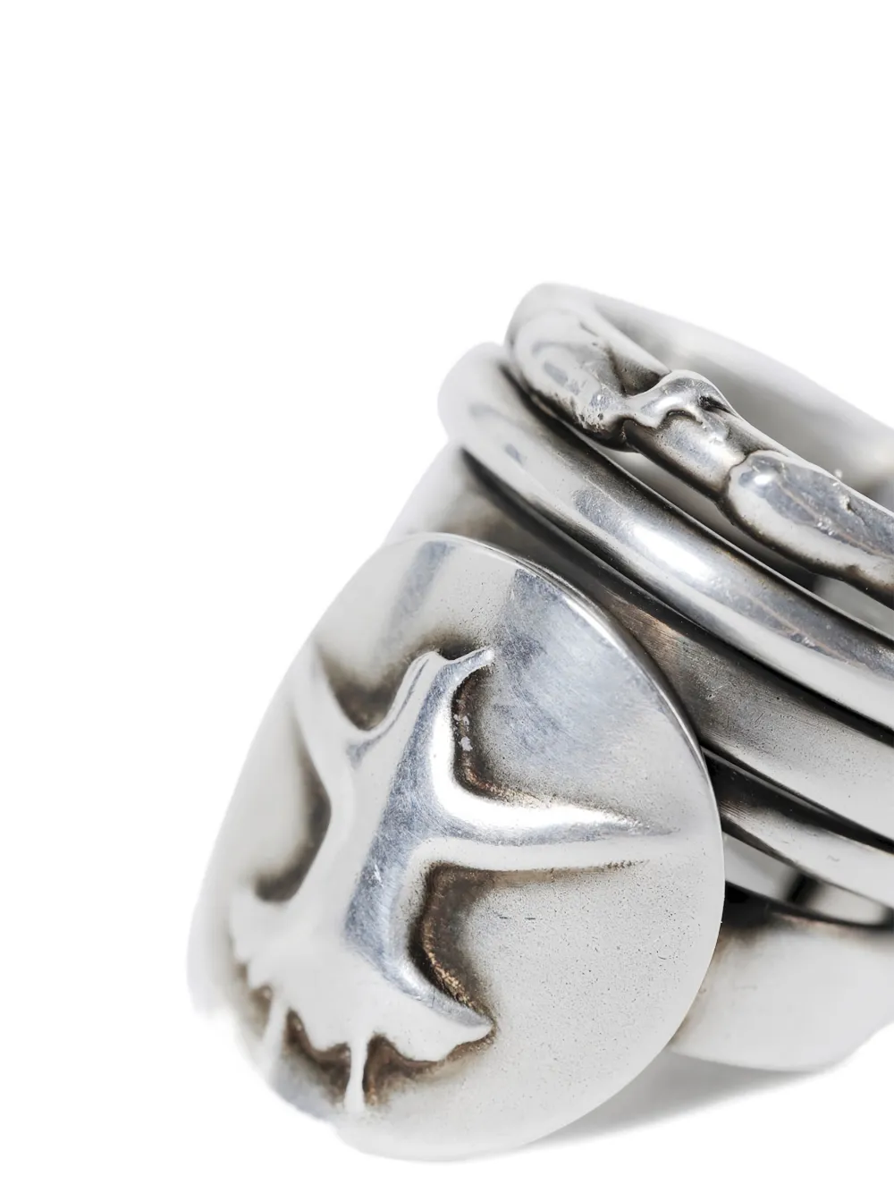 Ann Demeulemeester Mossa Flying Bird Stacked Ring In Silver
