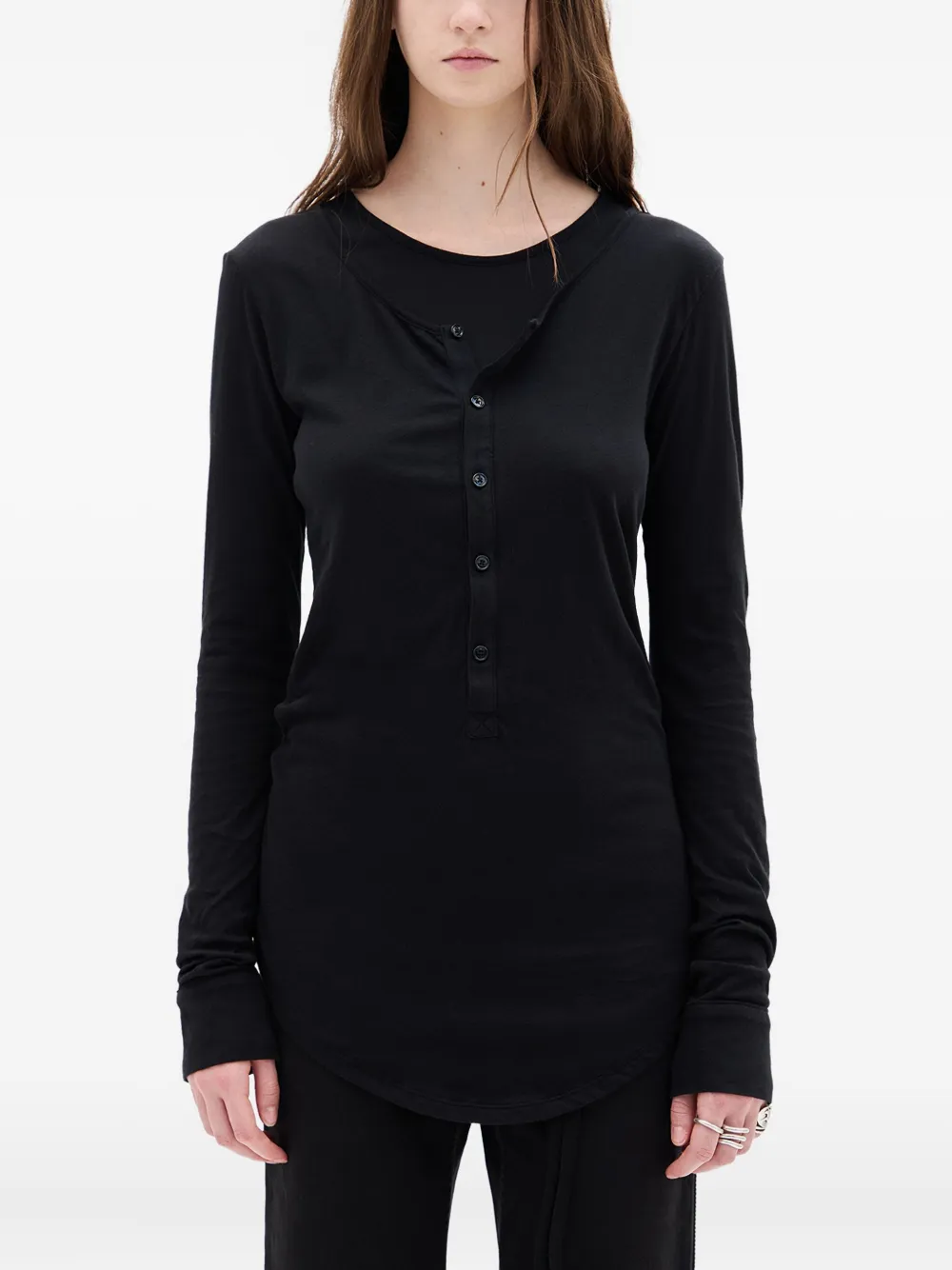 Ann Demeulemeester Vero Button-front Long-sleeve T-shirt In Black