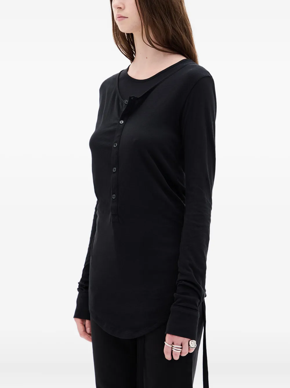 Ann Demeulemeester Vero Button-front Long-sleeve T-shirt In Black