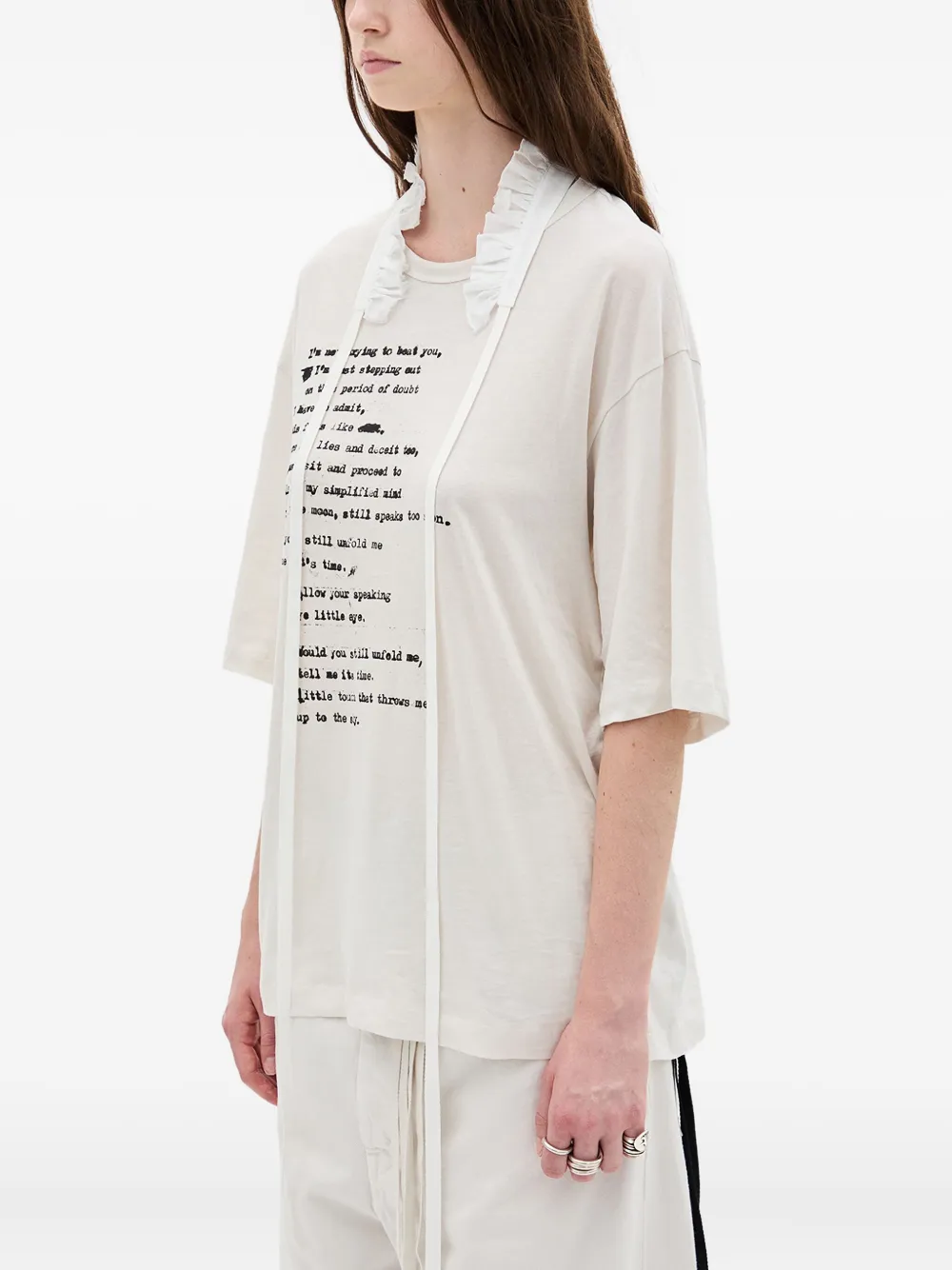 Ann Demeulemeester Text-print Crew-neck T-shirt In Neutral