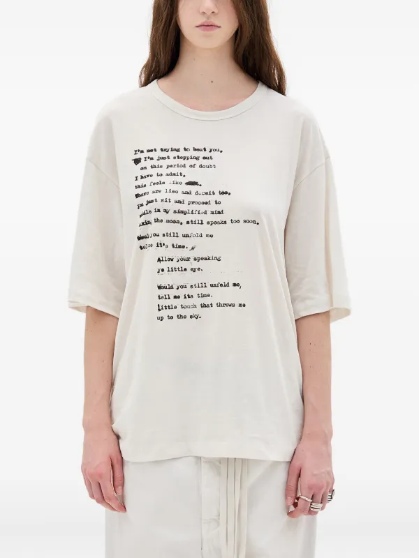 Ann Demeulemeester text-print crew-neck t-shirt | Neutrals | FARFETCH