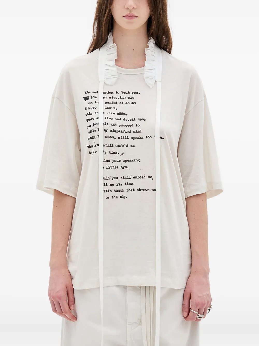 Ann Demeulemeester Text-print Crew-neck T-shirt In Neutral