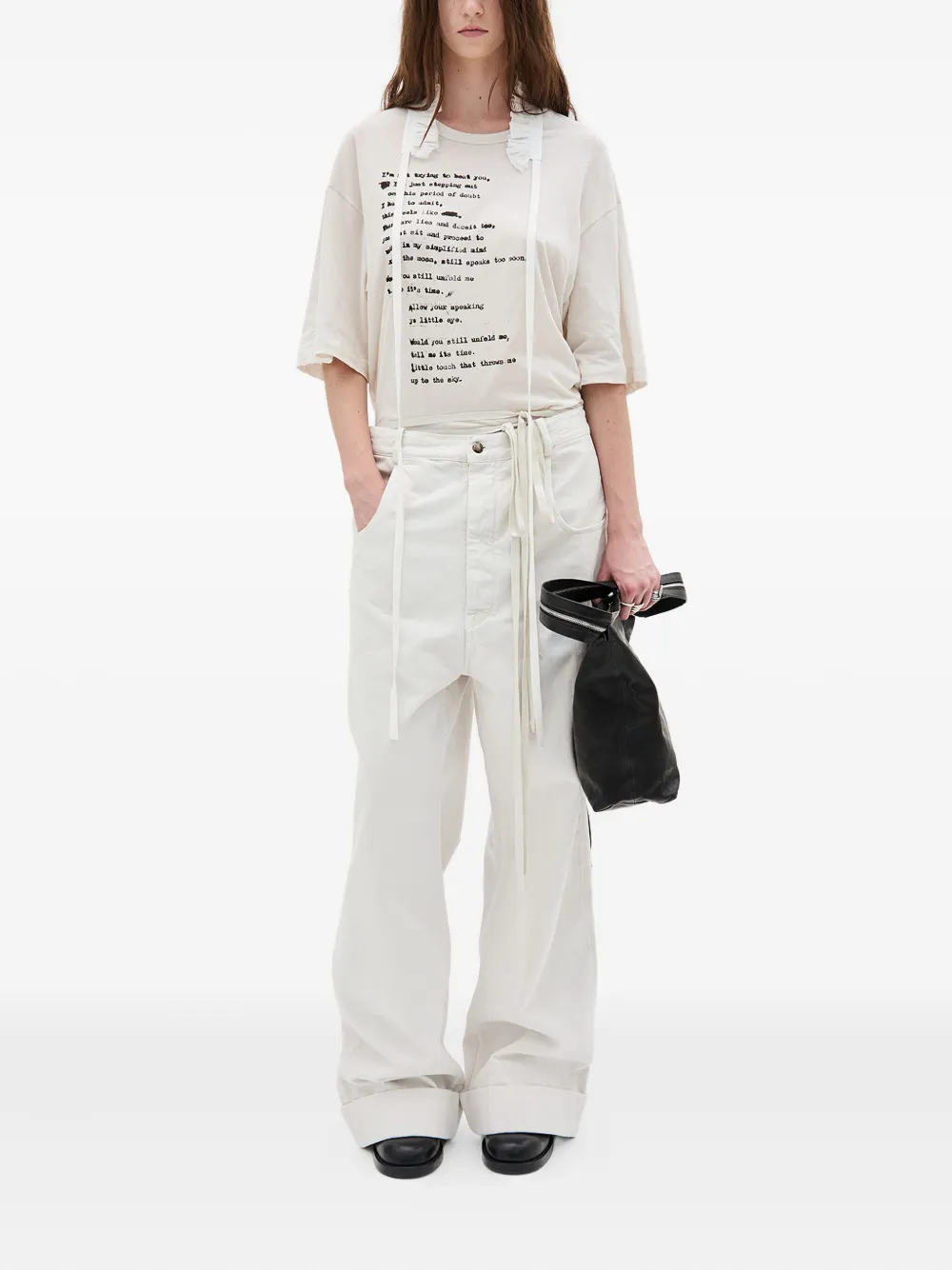 Ann Demeulemeester Text-print Crew-neck T-shirt In Neutral