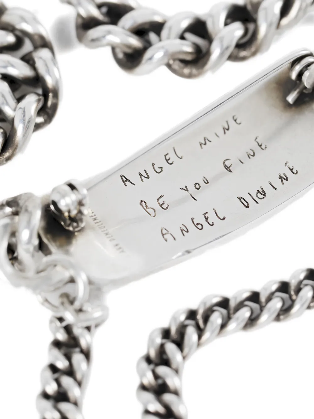 Ann Demeulemeester Engraved-plaque Silver Bracelet In Burgundy