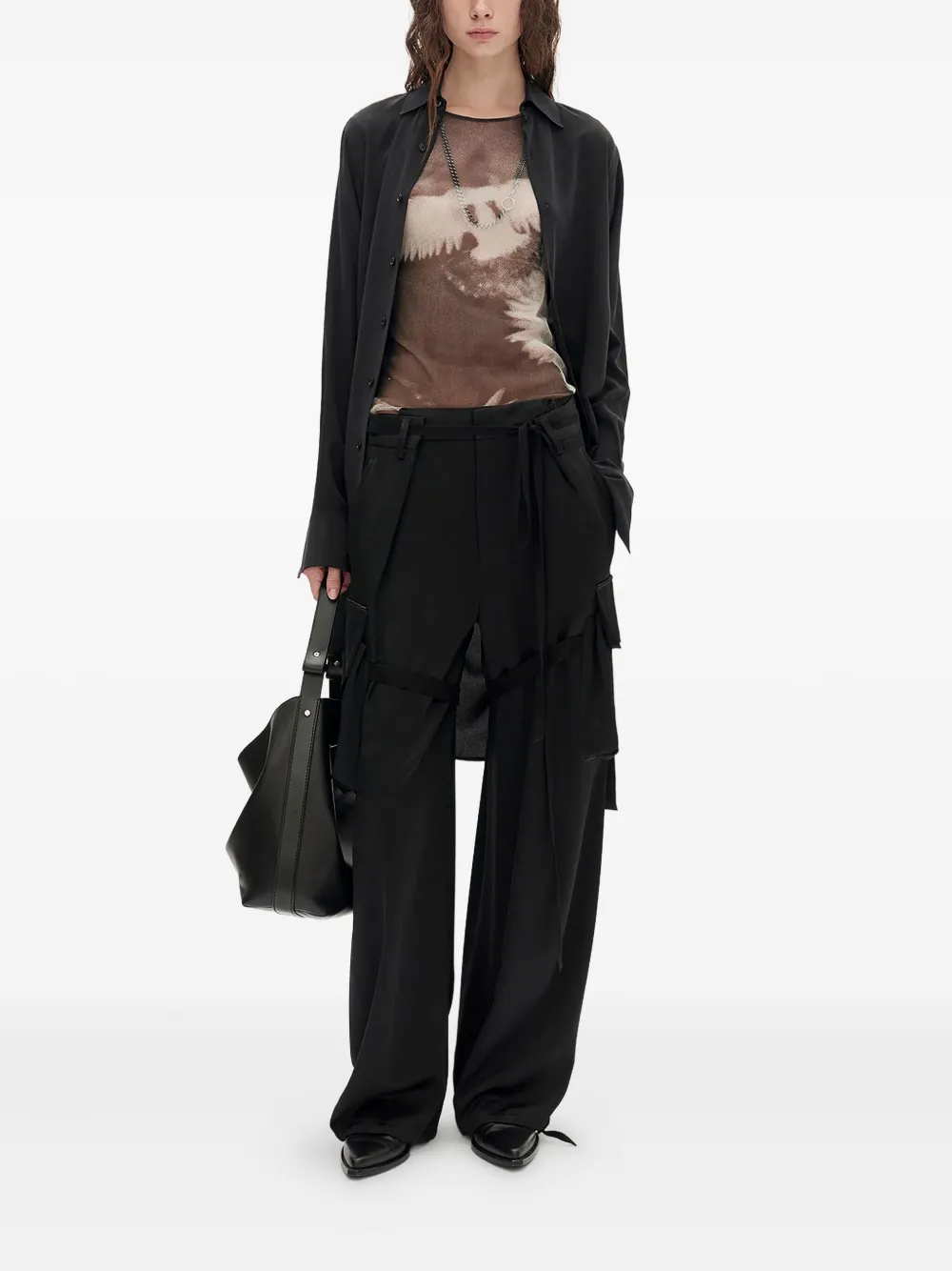 Ann Demeulemeester Satijnen broek met cargo zak - Zwart