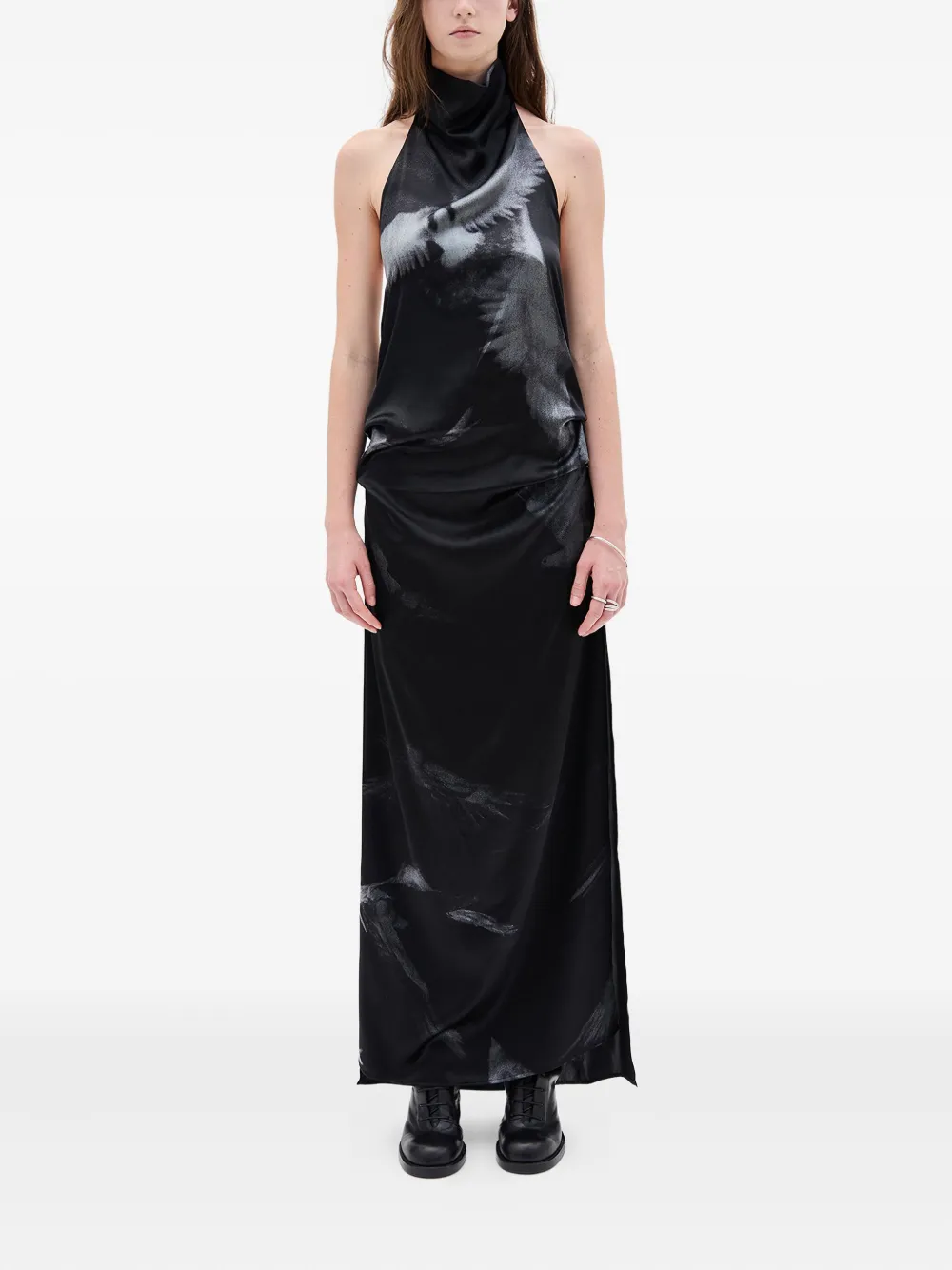 Ann Demeulemeester Jurk met halternek en print - Zwart