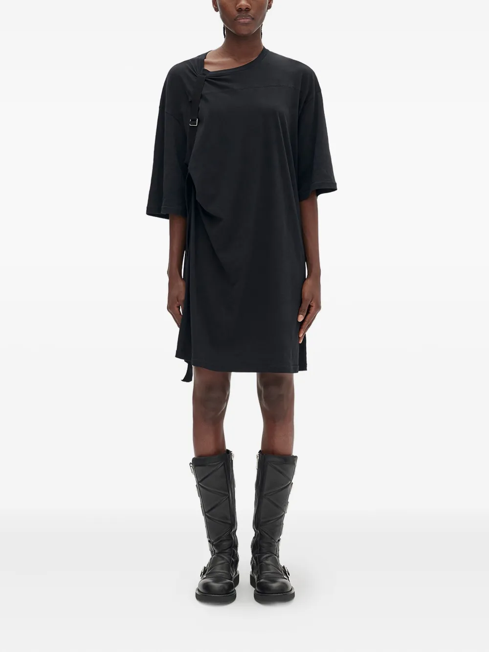 Ann Demeulemeester strap-detail brushed-jersey dress - ブラック Ann Demeulemeester strap-detail brushed-jersey dress - ブラック