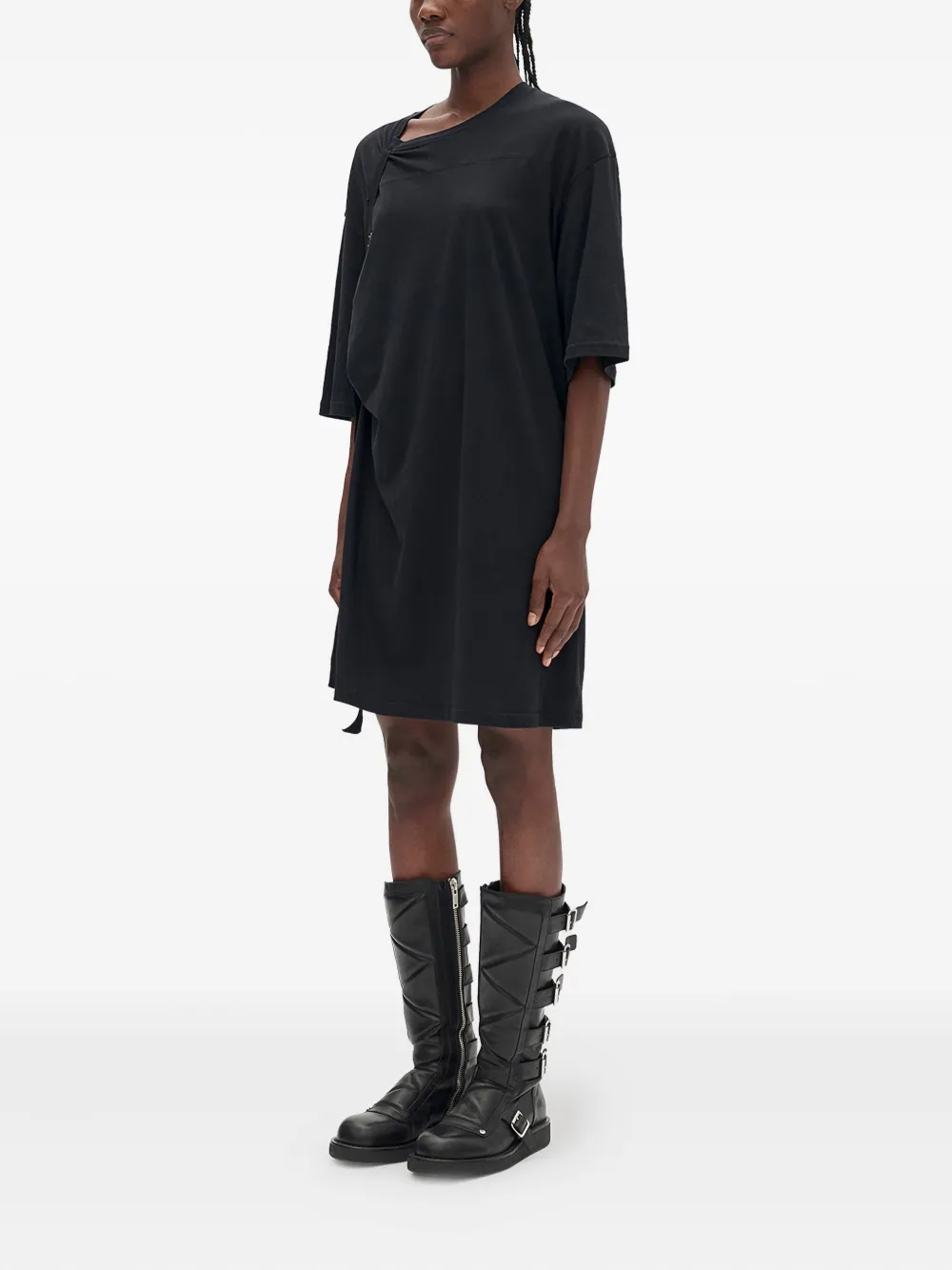 Ann Demeulemeester Strap-detail Brushed-jersey Dress In Black