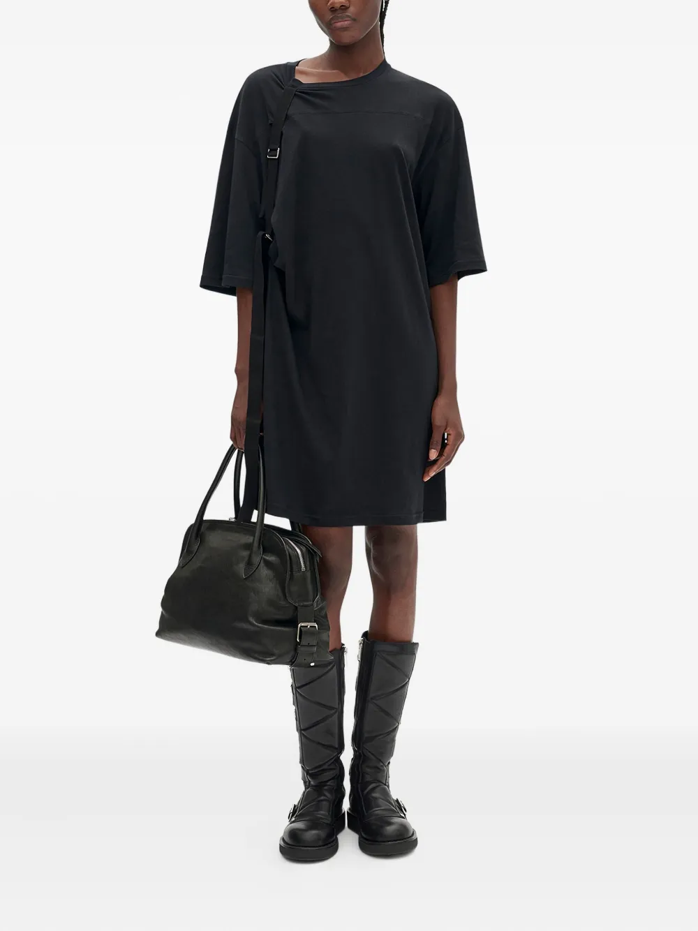 Ann Demeulemeester Strap-detail Brushed-jersey Dress In Black